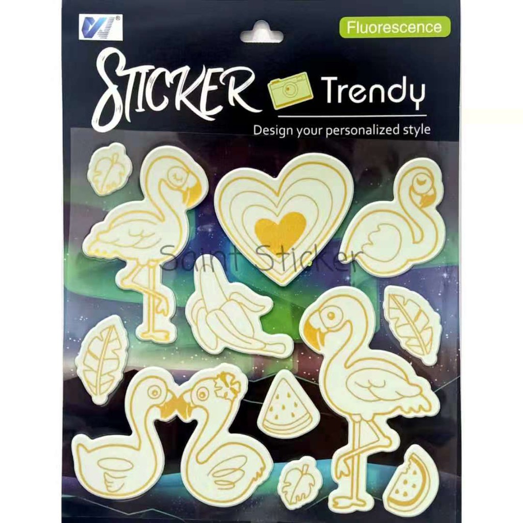 

Fluorescence Luminous Sticker Stiker Glow in the Dark Anak Timbul Karakter Bangau Flamingo Besar
