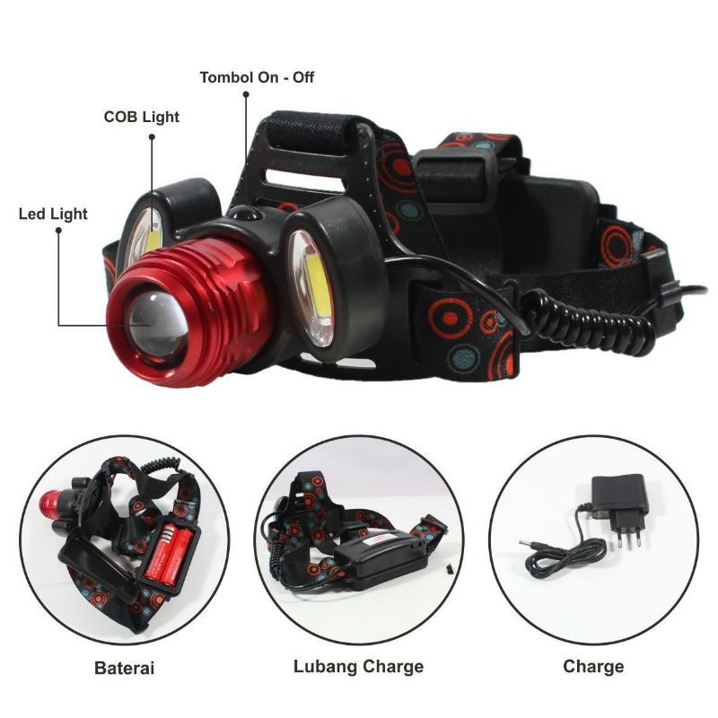 Rotary 860A Senter Kepala LED Cas Fokus Rotary Light 4 MODE 860A Super Terang