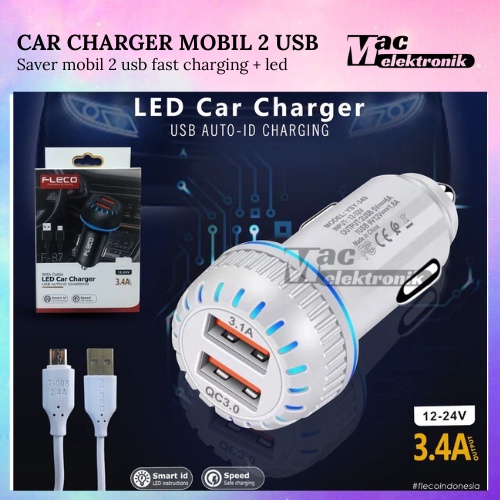 SAVER MOBIL CAR MOBIL CHARGER F-87 2 USB BATOK CHARGER MOBIL