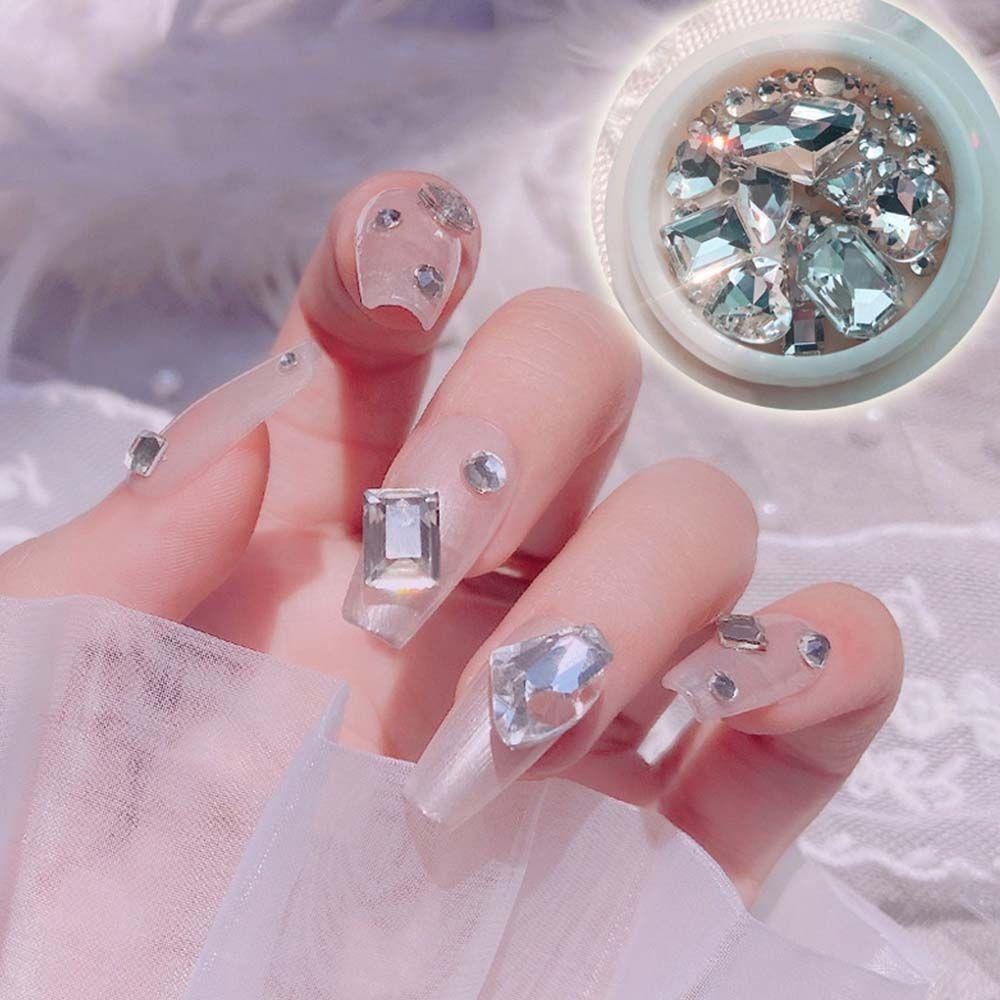 Mxbeauty Campuran Kuku Berlian Imitasi Set Fashion Shiny Heart Square Rround Nail Charms Nail Aksesoris DIY Dekorasi Kuku