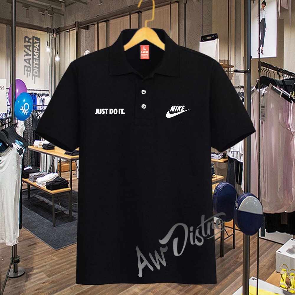 COD Baju Distro Polo Nik3 Just Doit Kirka Text Putih Premium Quality Atasan Pria Wanita Promo Termurah