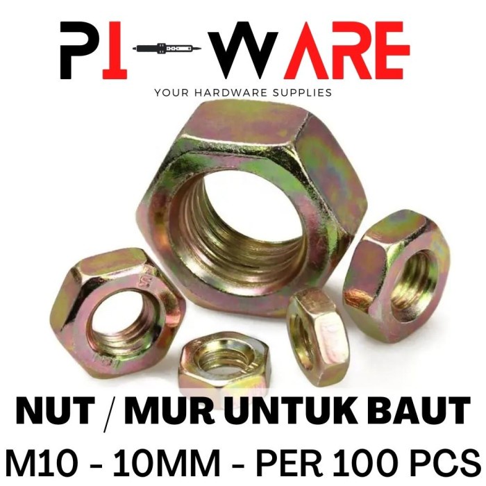 Per Bungkus Isi 100 Pcs Mur Hex Nut Untuk Baut M10 10mm 10 mm