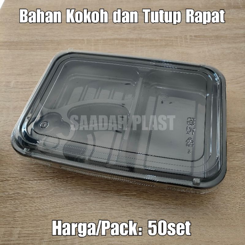 Mika Bento 4 Sekat HITAM - Bahan PET - Kotak Makan - Isi 50set