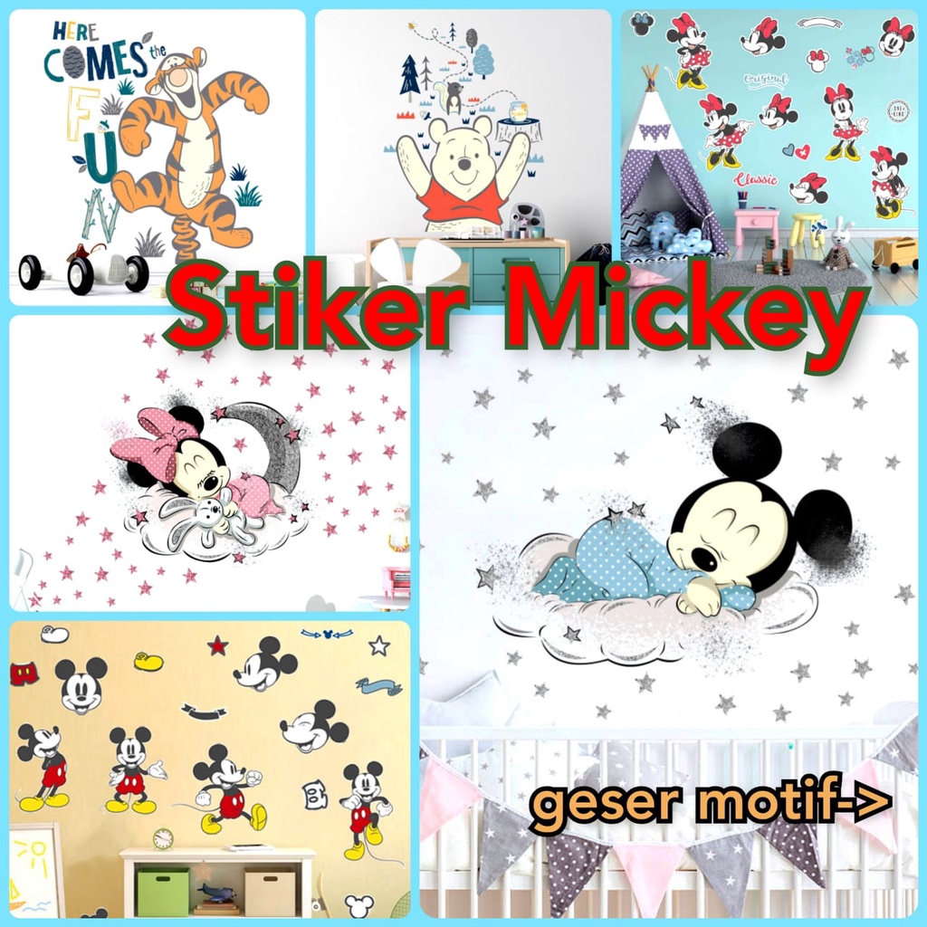 WALLSTICKER WALL STICKER STIKER DINDING WALLSTIKER MICKEY MINIE MOUSE DISNEY THE POOH KARAKTER ANAK