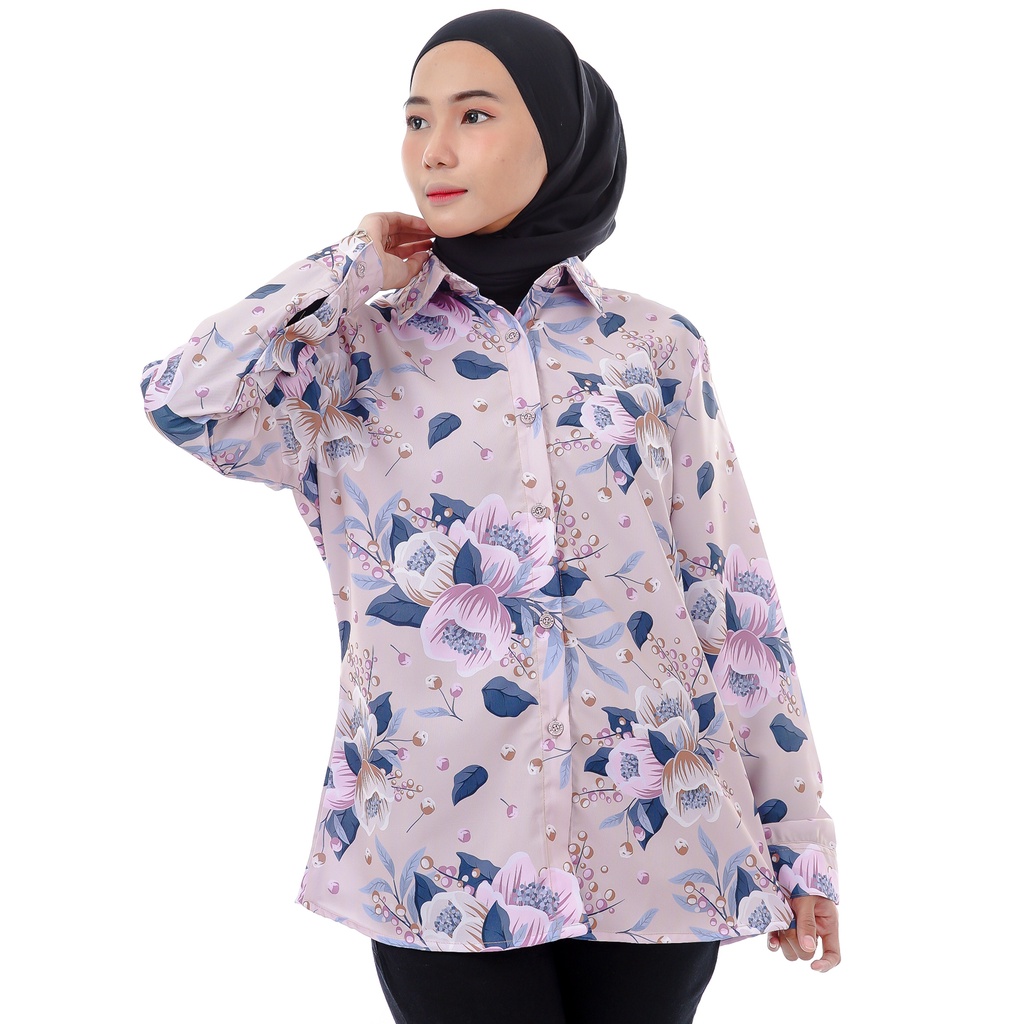 Kemeja Wanita Motif Flower Original Monalisa L XL XXL Jumbo Big Size-SALE A