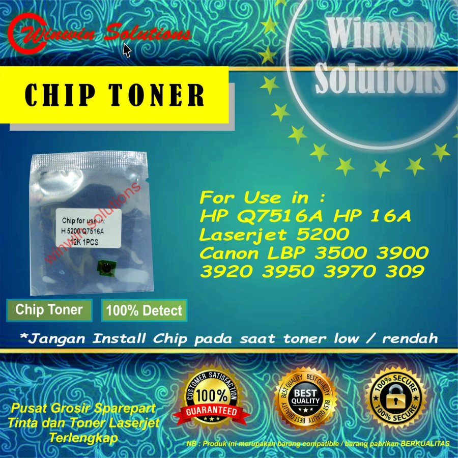 Chip Cartridge Toner 16A Q7516A 5200 5200n 5200L 5200tn 5200dn 5200dtn