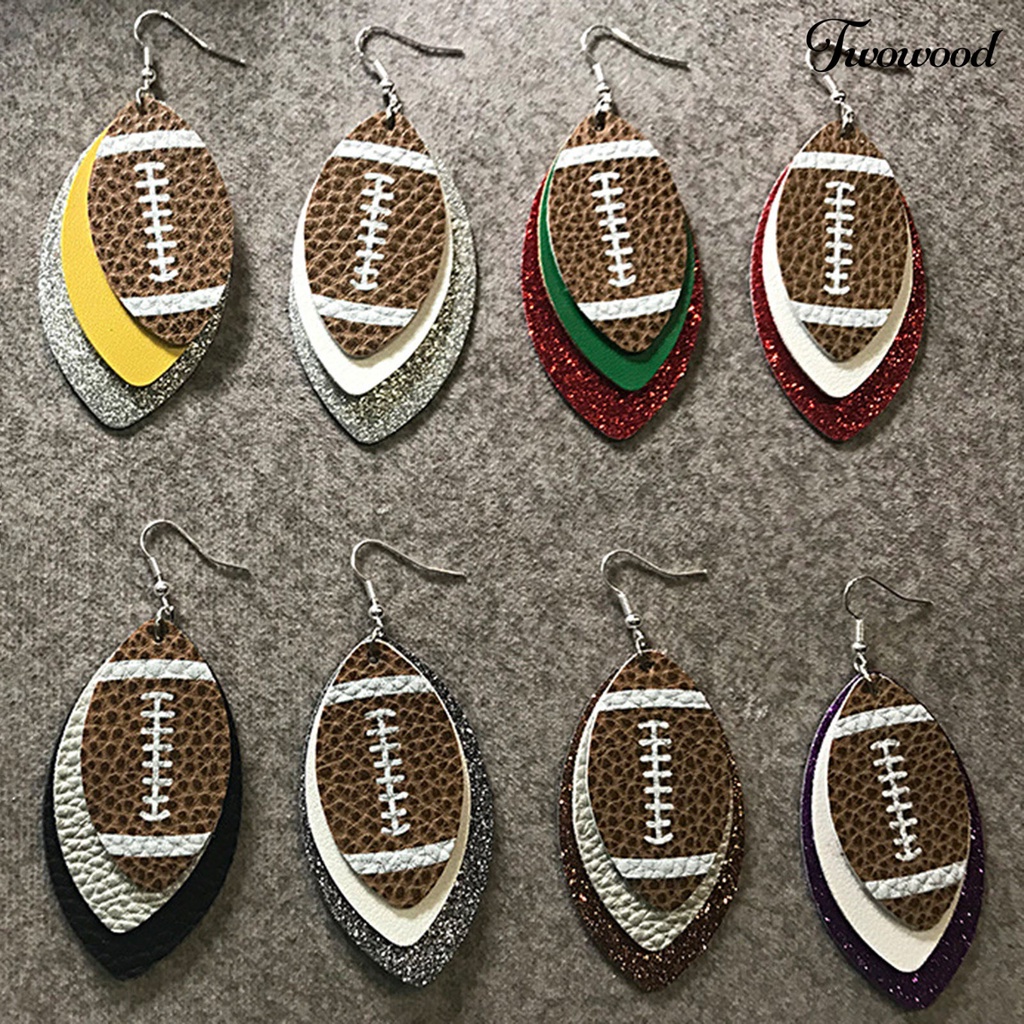 Twowood 1 Pair Dangle Earring Lightweight Multi-layer Faux Leather Vintage Unique Football Hook Earring for Women