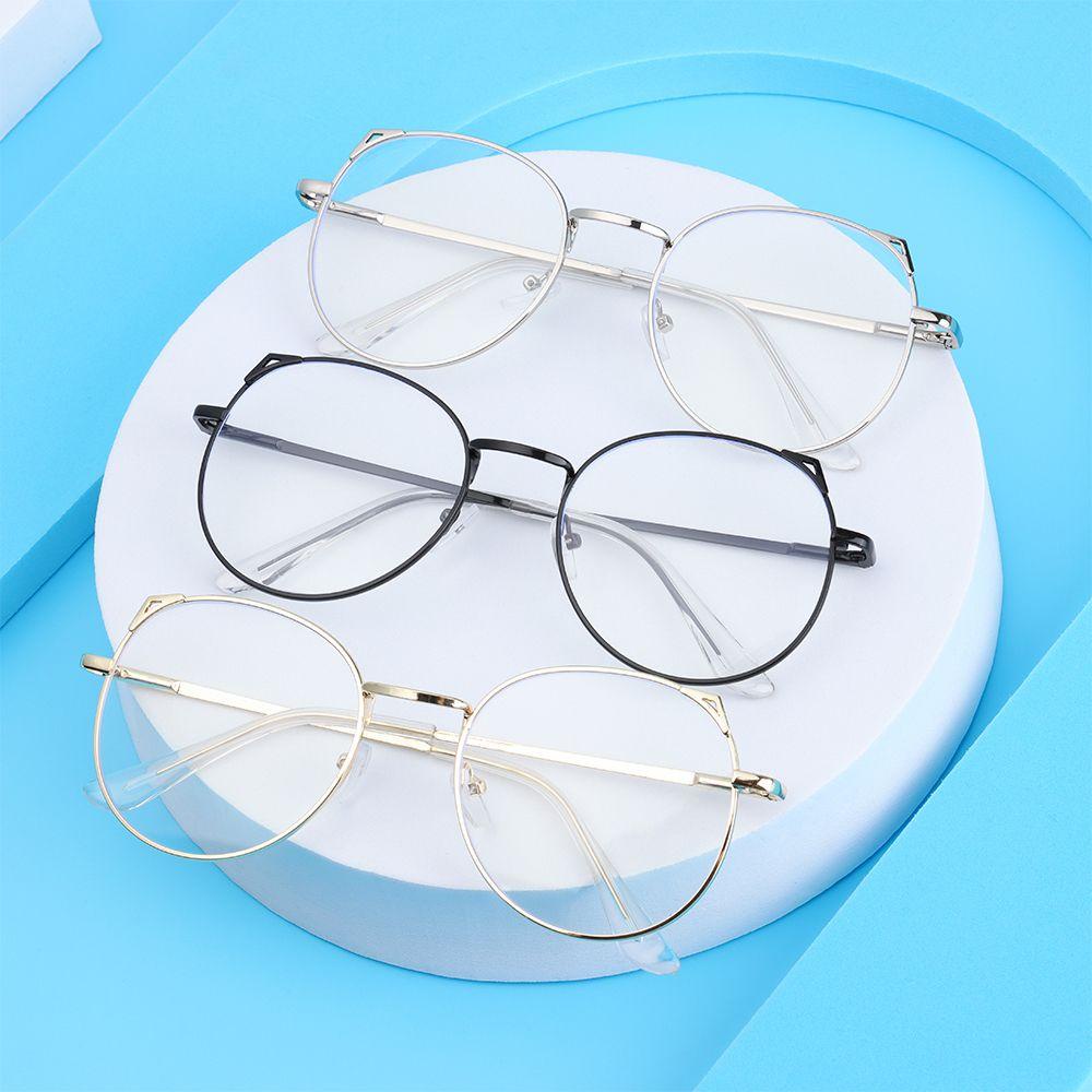 Needway Kacamata Anti Blue Light Wanita Korea Cat Ear Shape Frame Bingkai Logam Bulat Fashion Anti Radiasi Komputer Eyeglasses