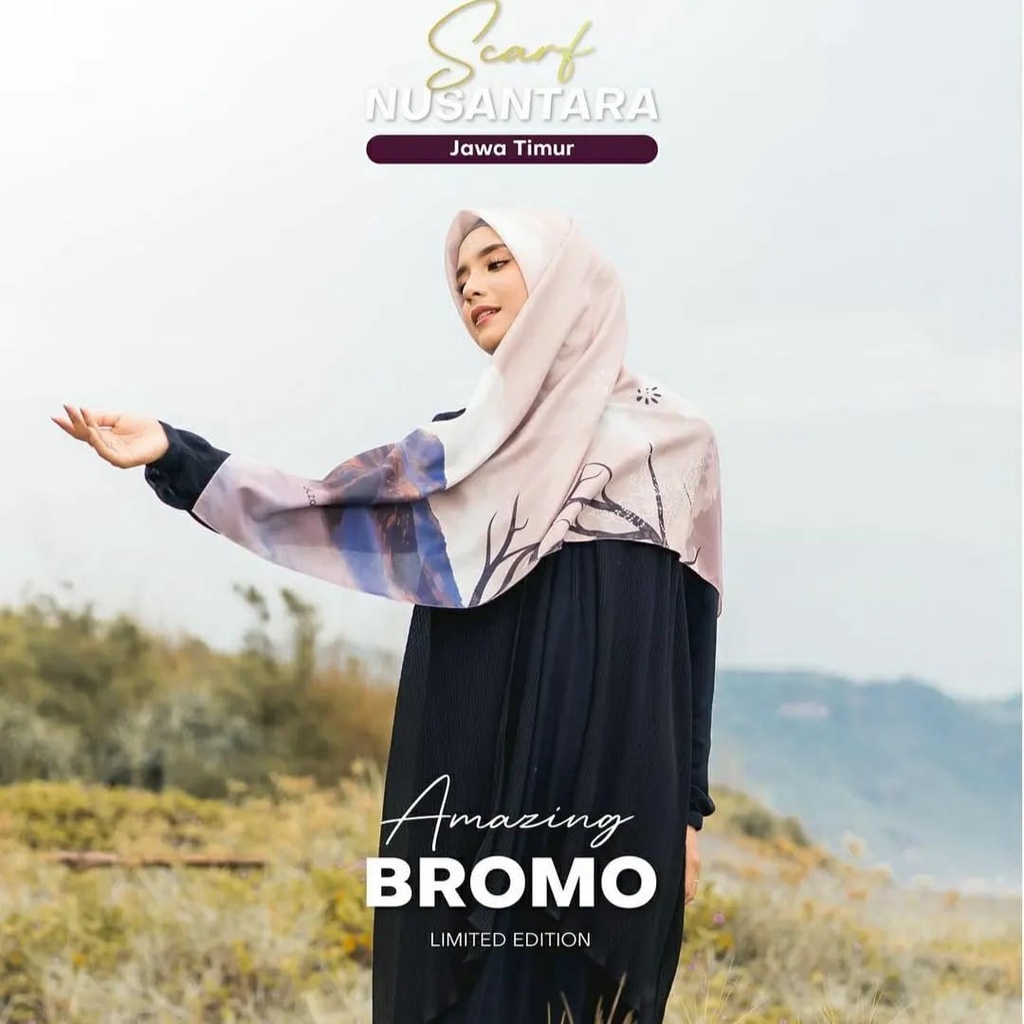 Jilbab kerudung segi empat motif nusantara elzatta kanara Bromo Ns coklat muda