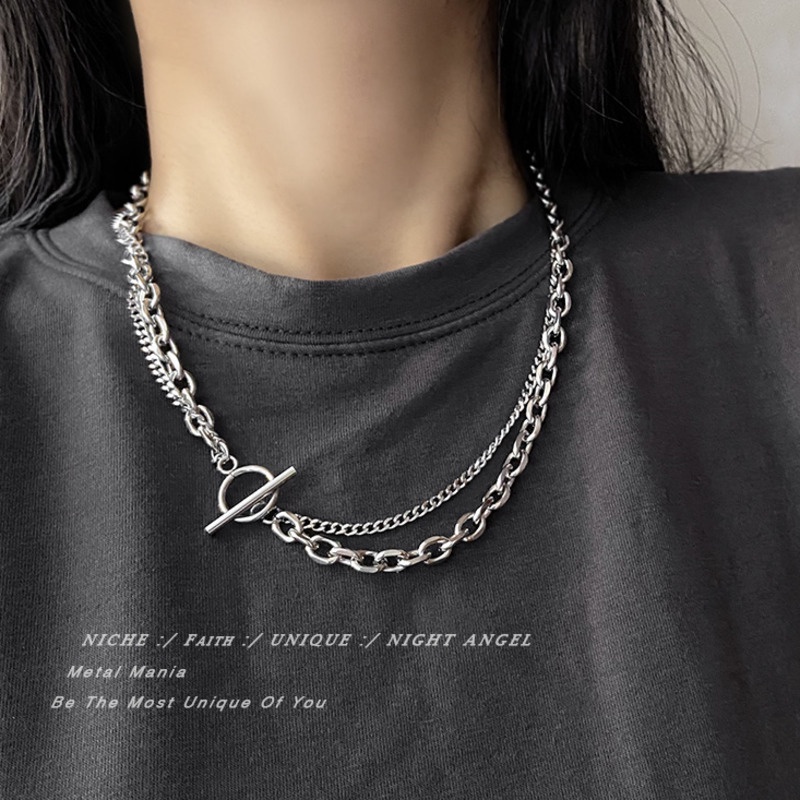 Kalung Rantai Klavikula Ganda Bahan Titanium steel Tebal Gaya hip hop Eropa Amerika