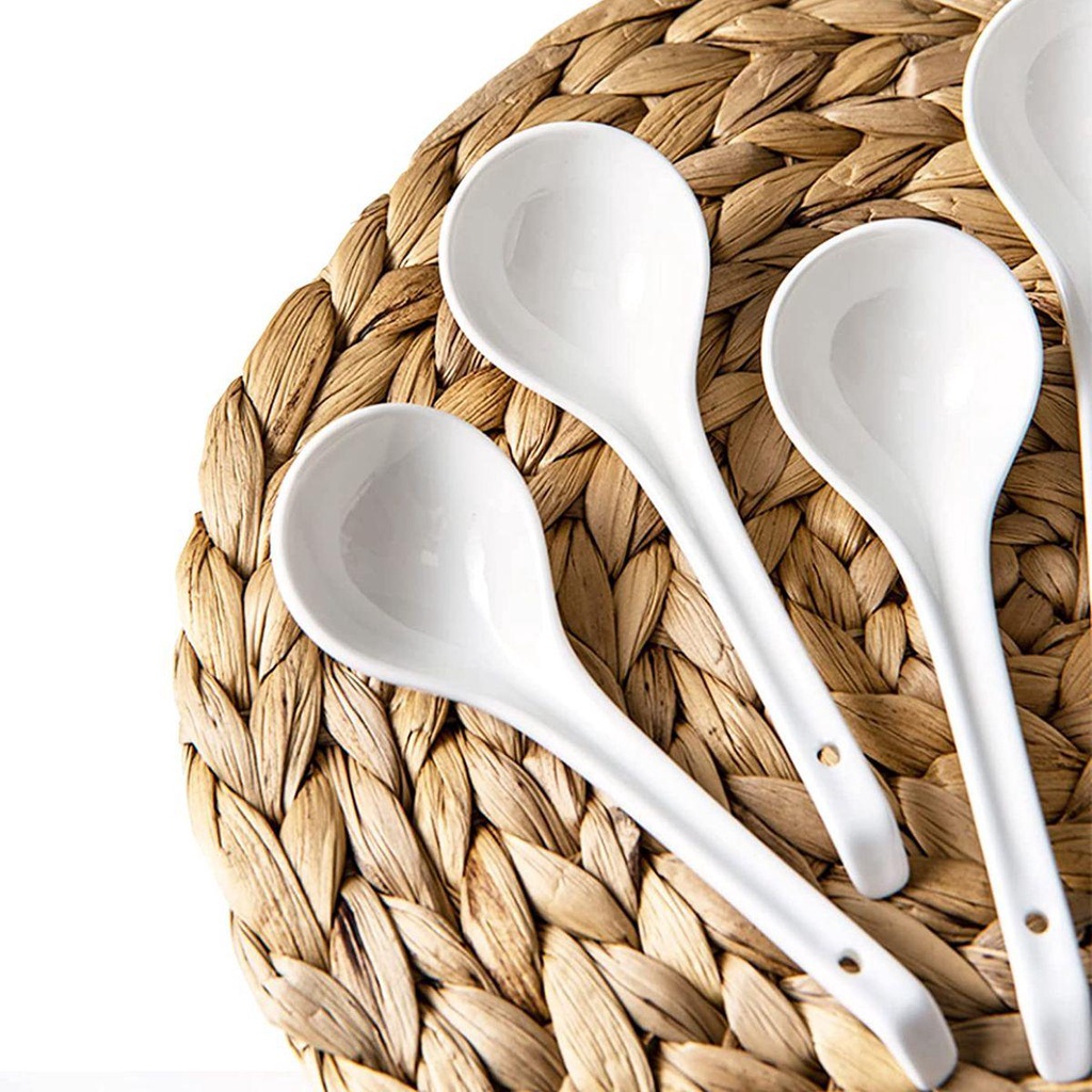 NICKOLAS1 Sendok Sup Aduk Dewasa Makan Peralatan Makan Keramik Putih Gaya Jepang