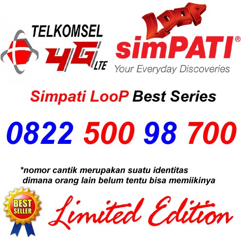 Telkomsel Simpati Loop 4G Lte 0822 500 98 700 Kartu Perdana Nomor Cantik