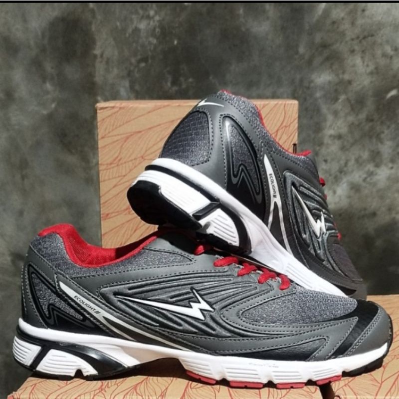Sepatu Eagle Running. Ecolight 2 abu tua/merah tua