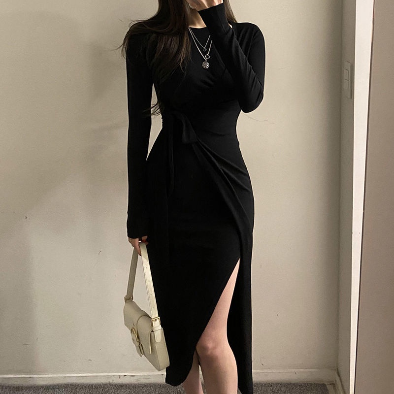 BIIKPIIK Temperamen Selebriti Renda Pinggang Lengan Panjang Gaun Wanita Musim Gugur dan Musim Dingin