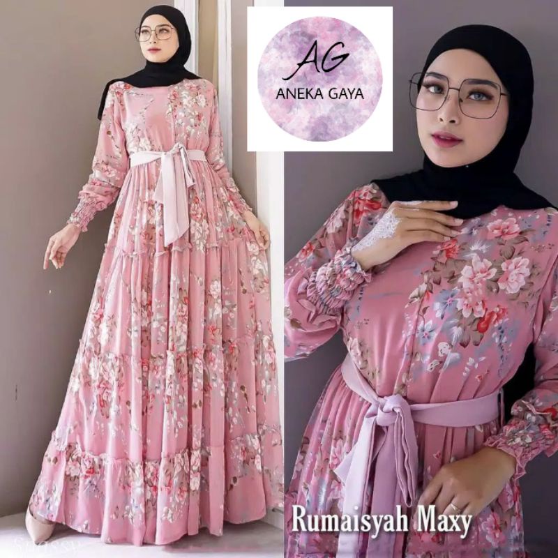 GAMIS TERBARU MOTIF BUNGA IKAT TALI PINGGANG
