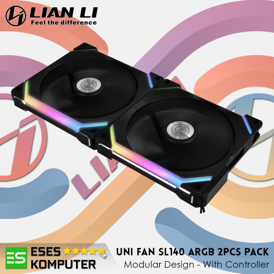 Fan LIAN LI UNI FAN SL140 BLACK - 2PCS 140MM PWM ARGB FAN &amp; CONTROLLER