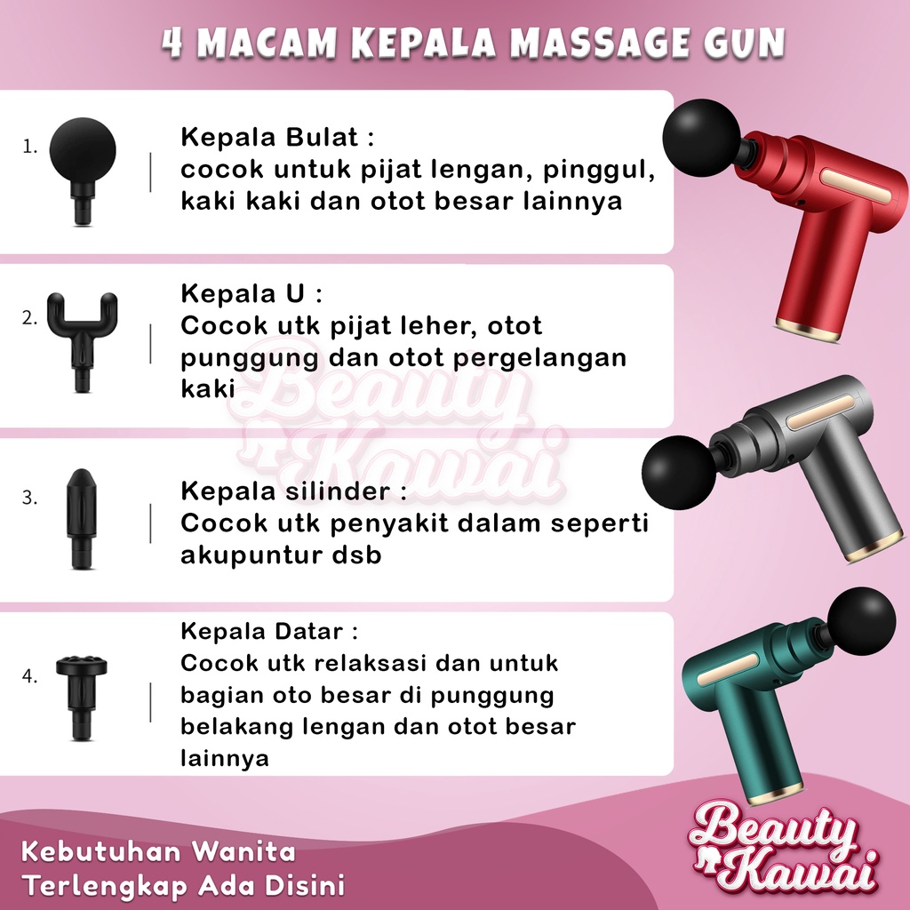 Massage Gun 30W 1800mAh Alat Pijat Elektrik Refleksi Rechargeable 4in1