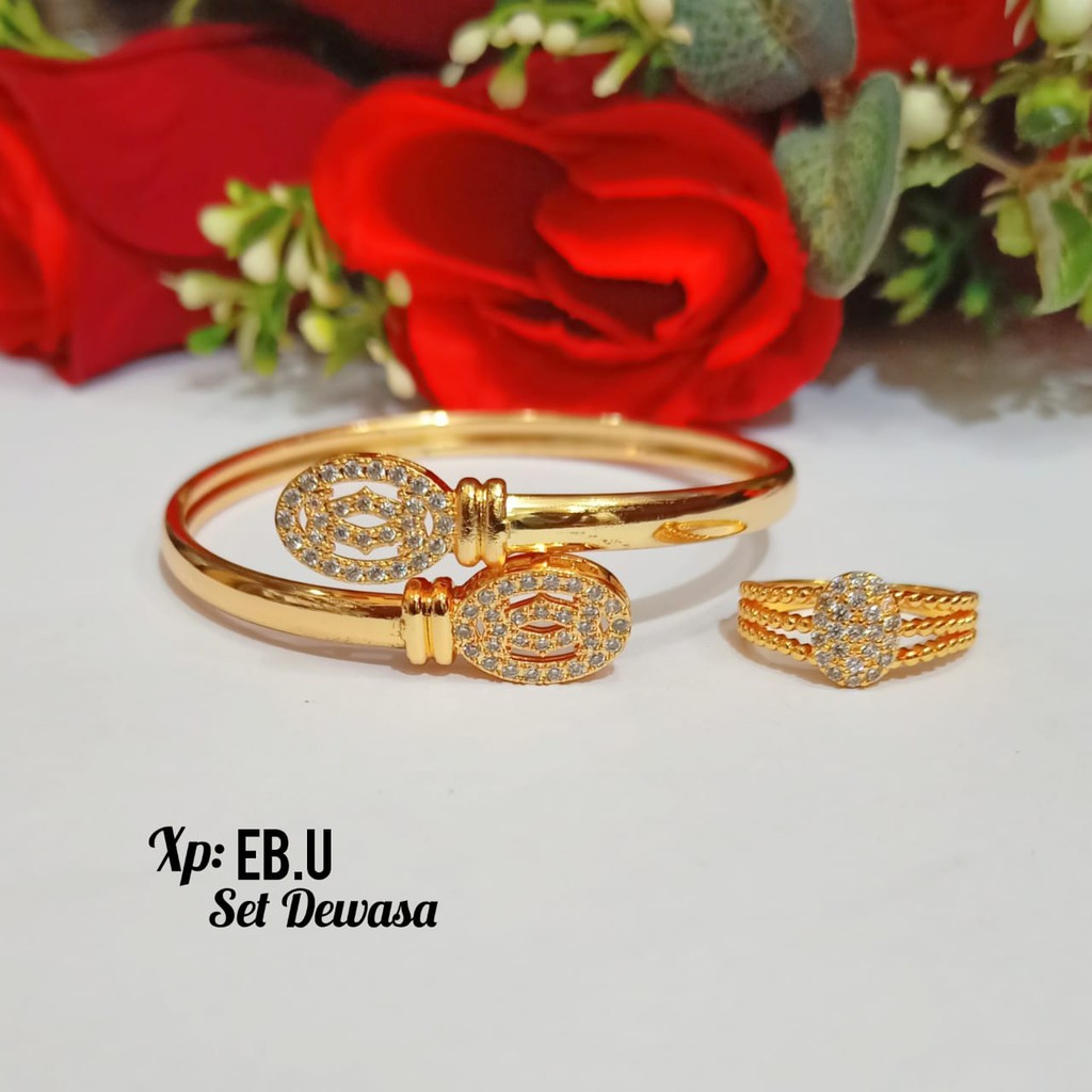 Set Gelang Bangle Dewasa FREE Cincin gold 3 varian motif,tidak karat COD