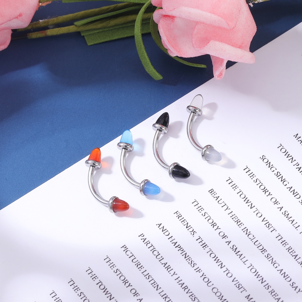 1pc Anting Tindik Hidung / Alis / Bibir Bahan Stainless Steel Hias Batu Agate 4 Warna Untuk Wanita