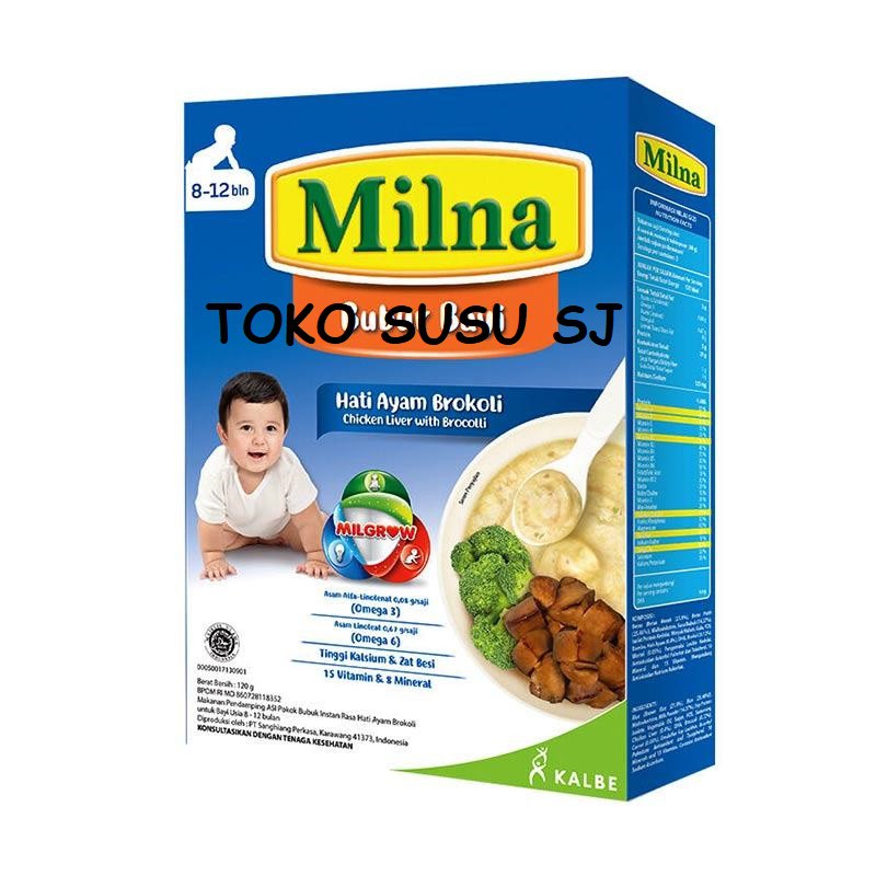 MILNA BUBUR 8 + 120 GR/120gr/8+/8 bulan/salmon cah bayam/sup ayam jagung/daging kacang polong/hati ayam brokoli