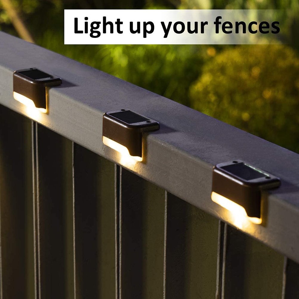 Lampu Pagar Lampu Tangga Taman (Harga untuk 4pcs) Lampu Siku taman Tenaga Surya VKTECH Lampu Solar Waterproof IP65 Warm White 4 PCS LED Solar Lamp Path Stair Outdoor Waterproof Wall Light Garden Landscape Step Deck Lights Balcony Fence Solar Lights