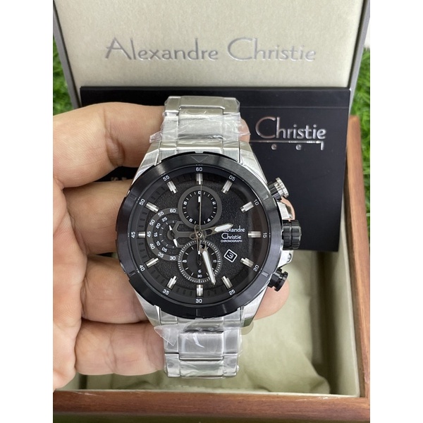 alexandre christie 6508mc silver ring hitam pria