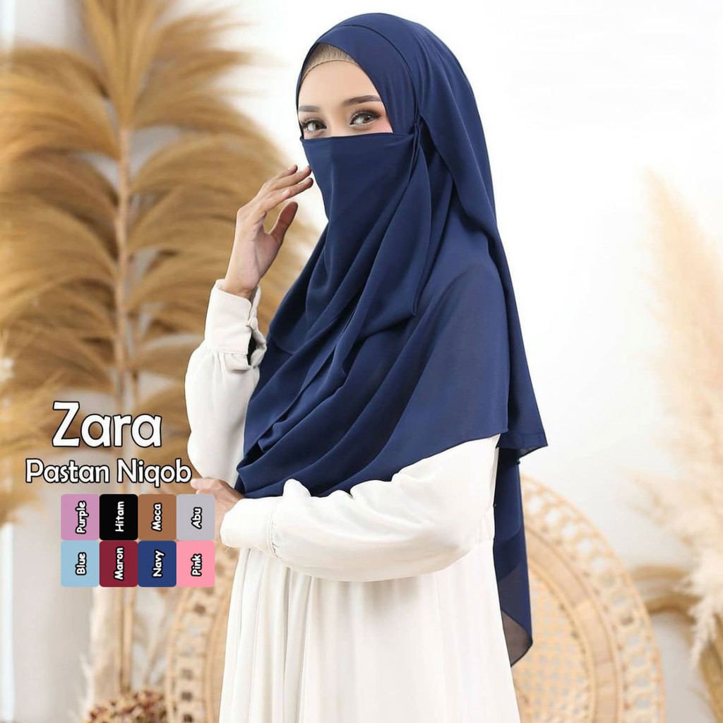 Best Seller!! Jilbab Instan Hijab Instant Pastan Niqob Zara Pastan Niqab 3 in 1 Ceruty Babydoll-NAVY