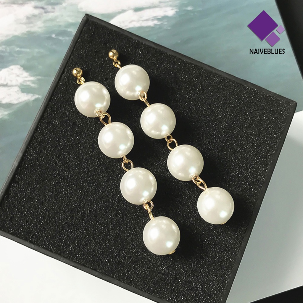 Anting Juntai Desain Mutiara Tiruan Bahan Alloy