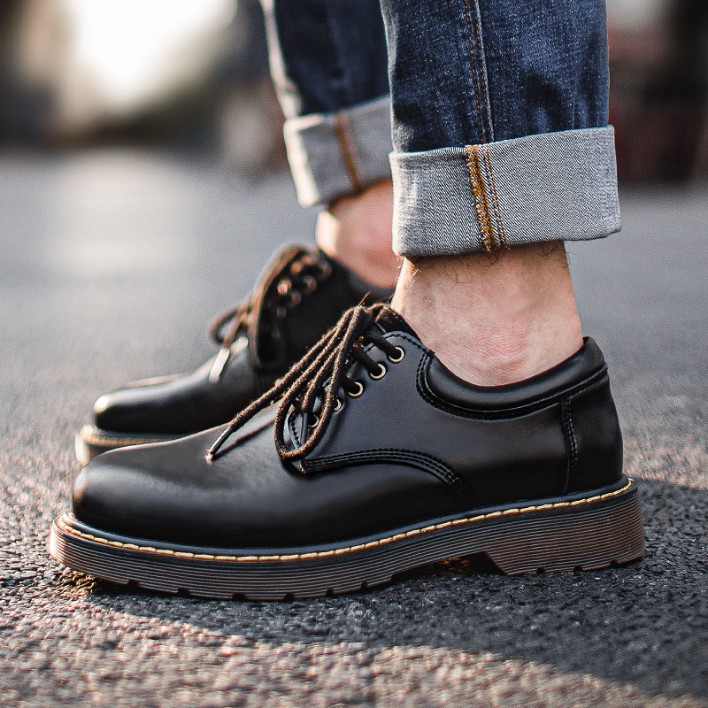 Madden Sepatu Pria     Sepatu Kasual Kulit Sepatu Hitam Kepala Besar Sepatu  Inggris Rendah-Top Tren