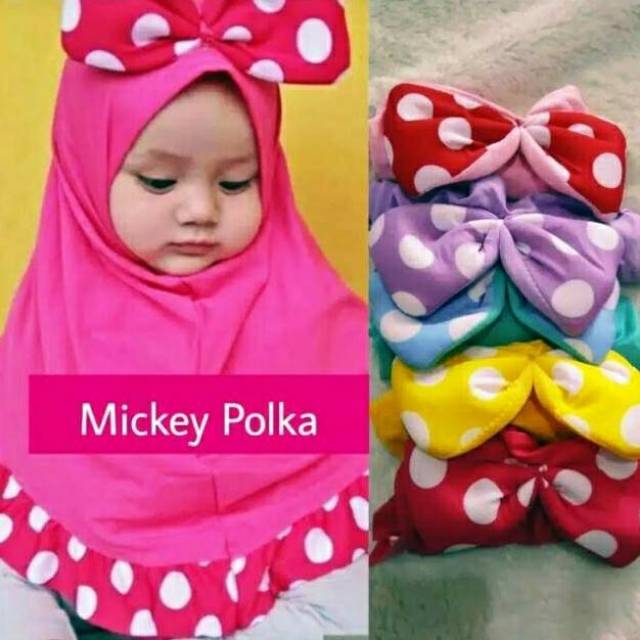 jilbab anak bayi mickey polkadot