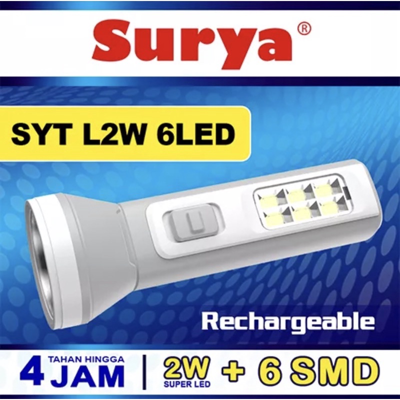 Surya SYT L2W + 6 SMD LED Lampu Emergency SYT L2W + 6 SMD LED + Senter Darurat Super LED 2Watt Rechargeable