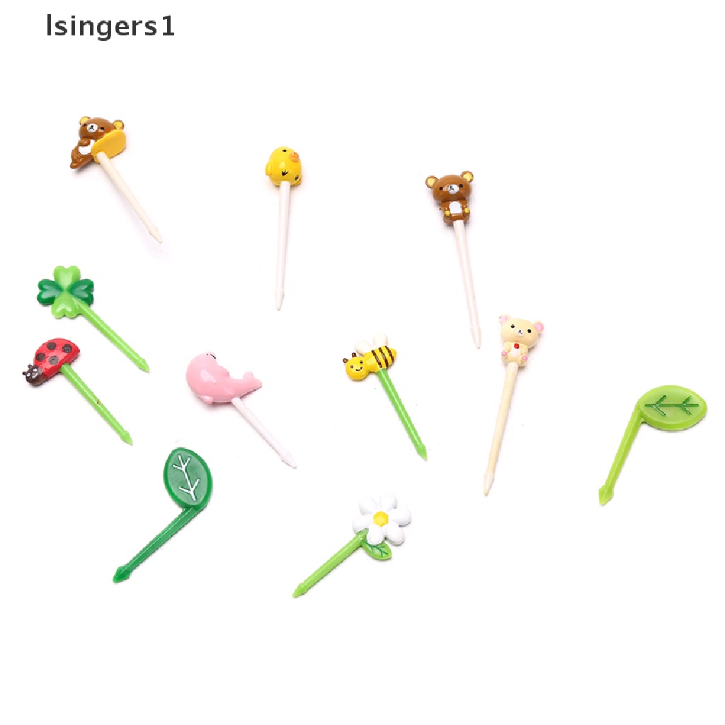 (lsingers1) 12pcs / set Garpu Buah / Snack Mini Motif Kartun Hewan Untuk Anak