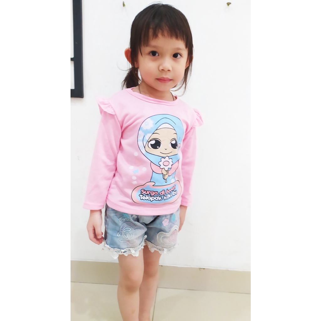 VISION ONLINE [GRATIS ONGKIR] BAJU KAOS HIJAB SURGA ANAK PEREMPUAN 1 2 3 TAHUN MURAH LENGAN PANJANG