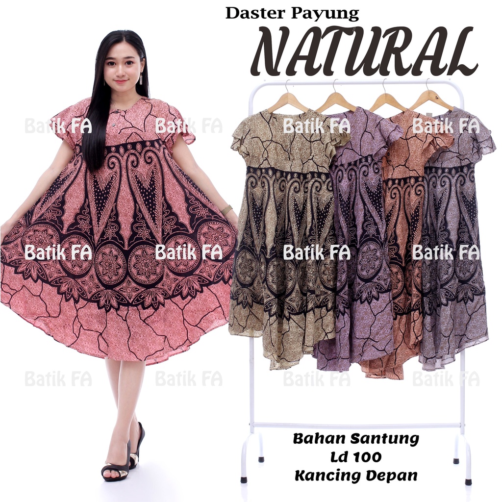BATIK WANITA DASTER PAYUNG RAYON ( LUMPUR GOLDEN JELLY NATURAL TORAJA MONZA TALAS MACAN ARIEL SHABBY ROTI ZOYA JAWA LOTUS ) KEKINIAN KANCING DEPAN BUSUI BUMIL LENGAN PENDEK MURAH ADEM-DP NATURAL