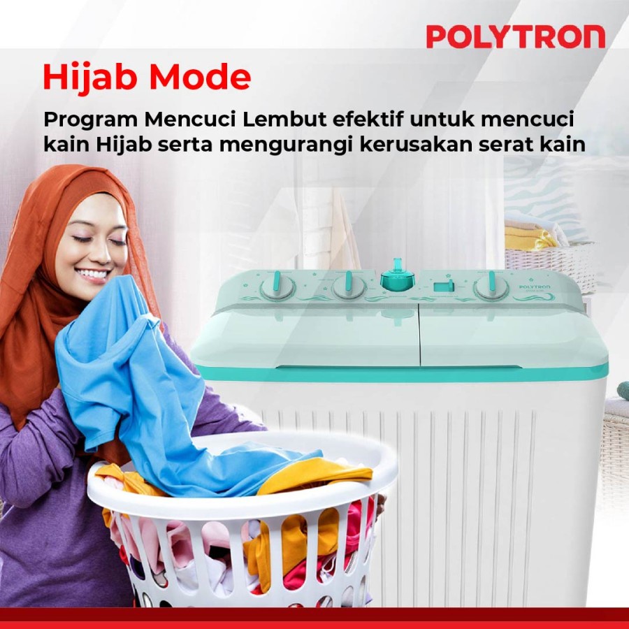 POLYTRON Mesin Cuci 2 Tabung Samba Series Hijab 10 KG PWM 1076