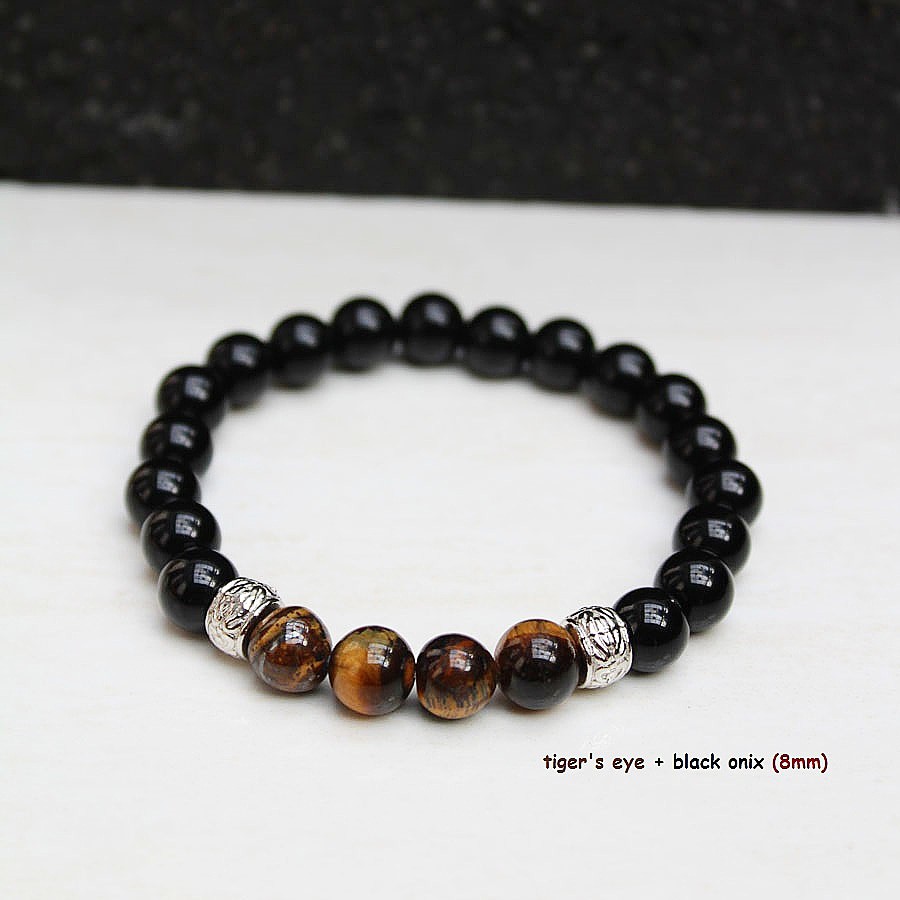 Gelang batu black onyx kombinasi tiger eye