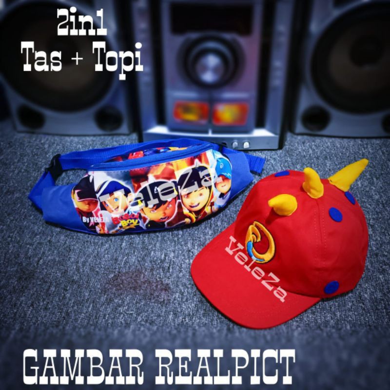 Waistbag anak karakter Boboiboy 2in1 - Tas + Topi