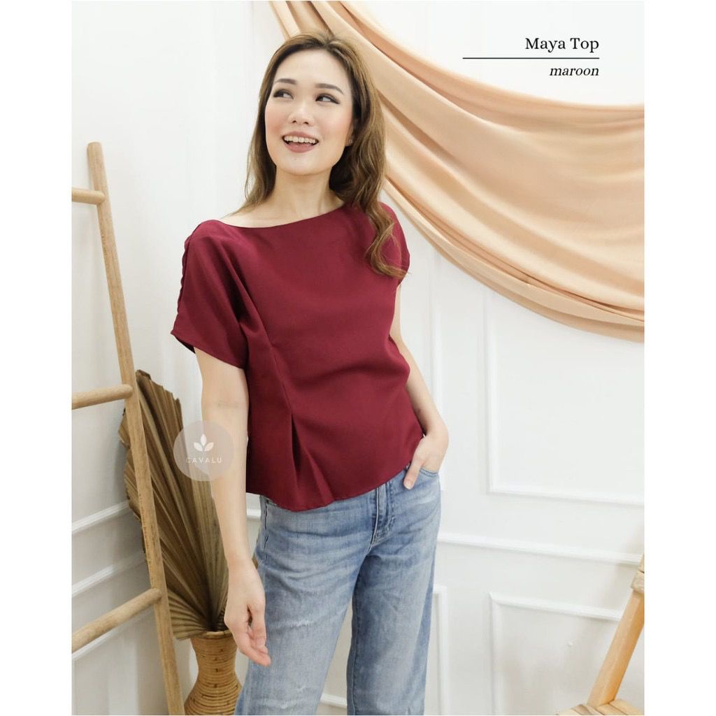 Baju Atasan Wanita Top Moscrepe Halus  Blouse Wanita Simple Casual Moscrepe CAVALU 070 MAYA