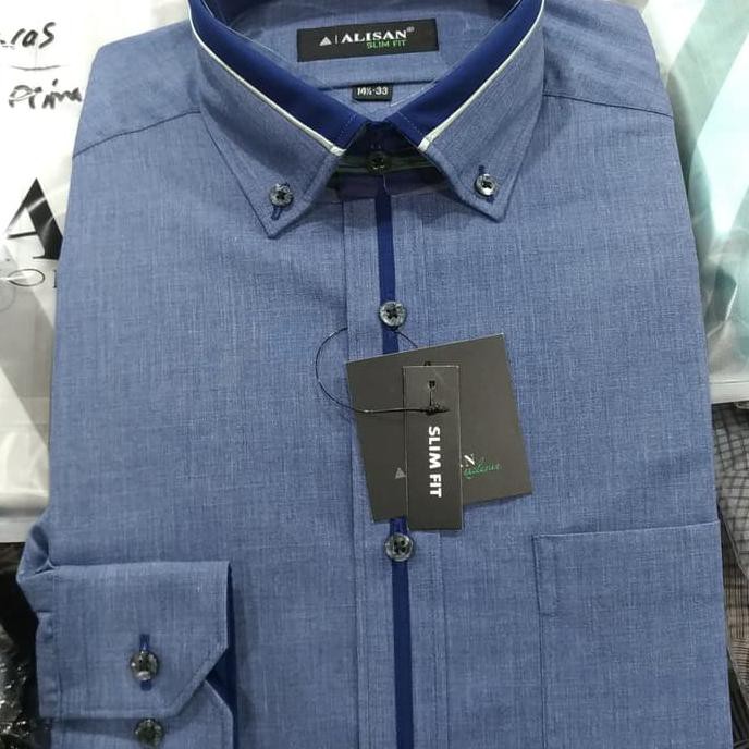 Alisan Kemeja Pria Biru Jeans Slimfit Panjang Katun Titon M5840