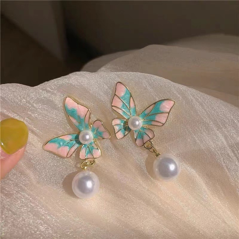 Anting Stud Hias Mutiara Motif Tulisan Gaya Retro Untuk Wanita