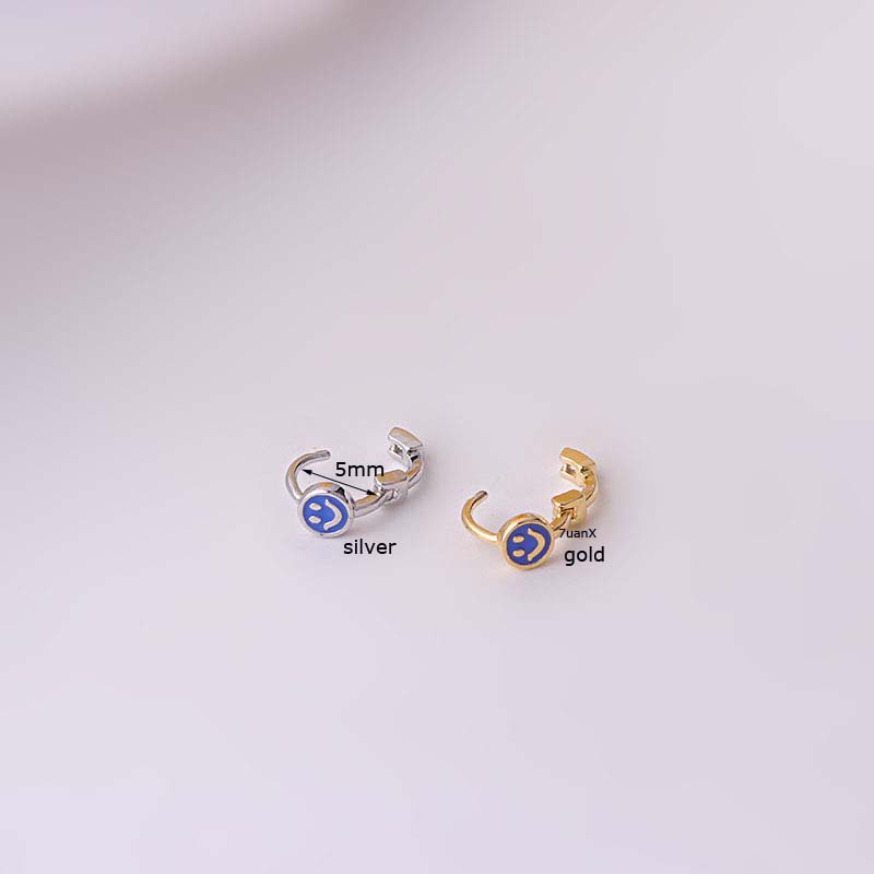 1 Pc Anting Bulat Mini Motif Emoji Bahan Tembaga Hias Batu Zircon Ukuran 5mm Untuk Wanita