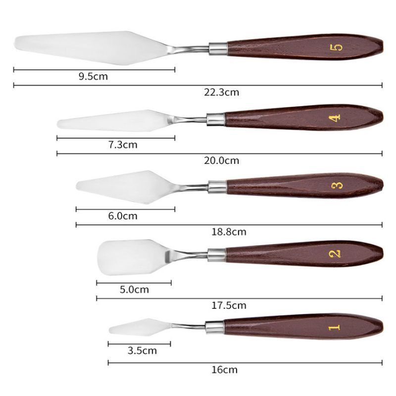 5PCS Pisau Palet Besi tahan karat/Pisau Palet Lukis/Spatula Dekorasi Kue Lukis Ukir Palette Knife