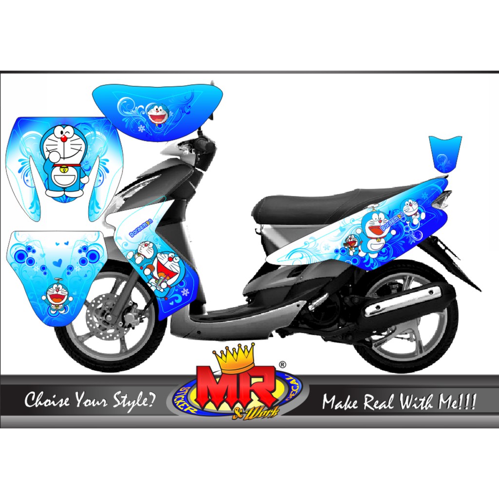 Stiker motor decal mio soul fullbody motif doraemon biru lucu premium decal tebal terkeren