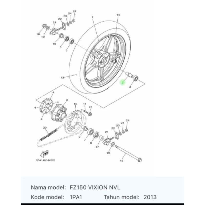 COLLAR BOSH RODA BELAKANG VIXION NVL R15 V2 NVA ASLI ORI YAMAHA 1PA F530S 00