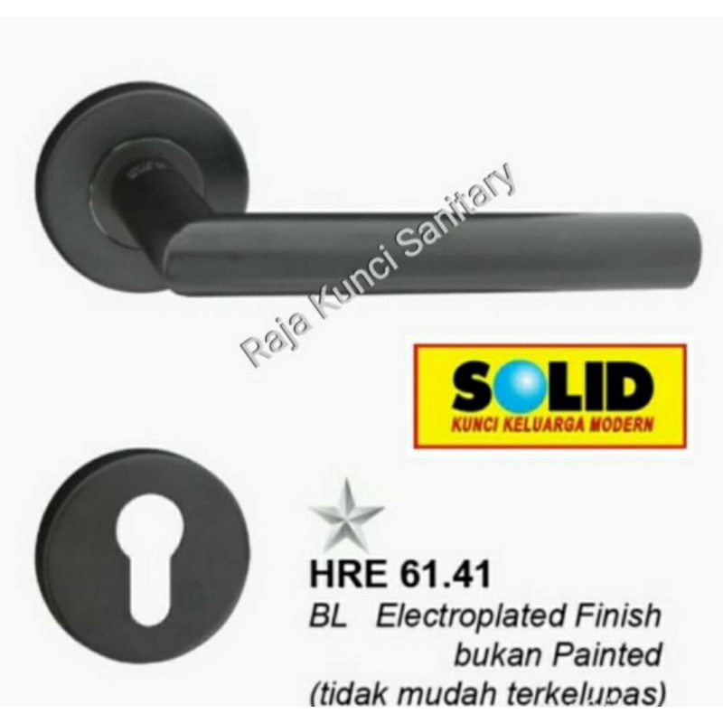 Paket Lengkap Handle Pintu Solid HRE 61.41 Matt Black+Lockcase+Cylinder Solid Hitam