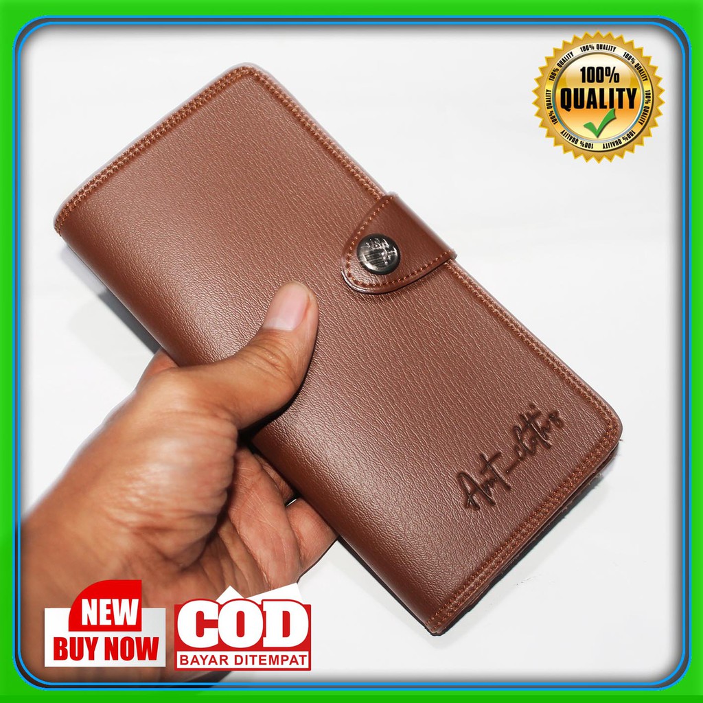 Dompet Cowok Panjang Elegan Sintetik PVC Kancing kasual