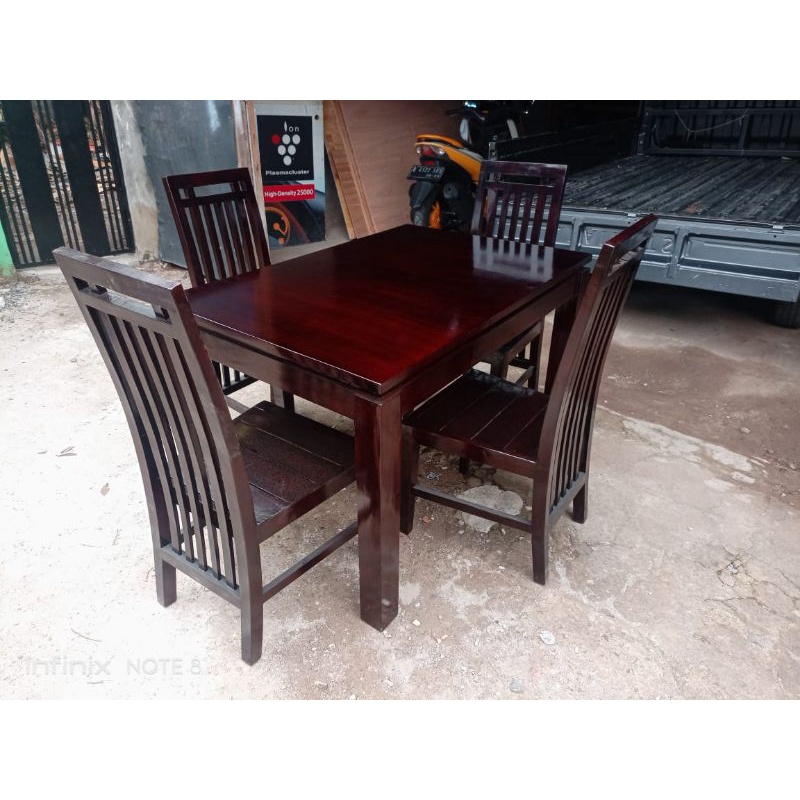 Meja makan minimalis sandaran kayu 4 kursi jok lepasan cover bisa di cuci // kursimakansandarankayuj