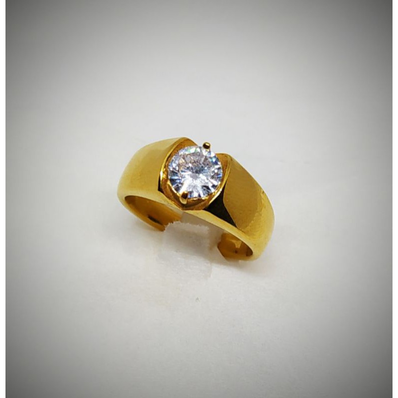 Cincin Pria Stainlees Steel Emas 24k Batu Permata Zircon