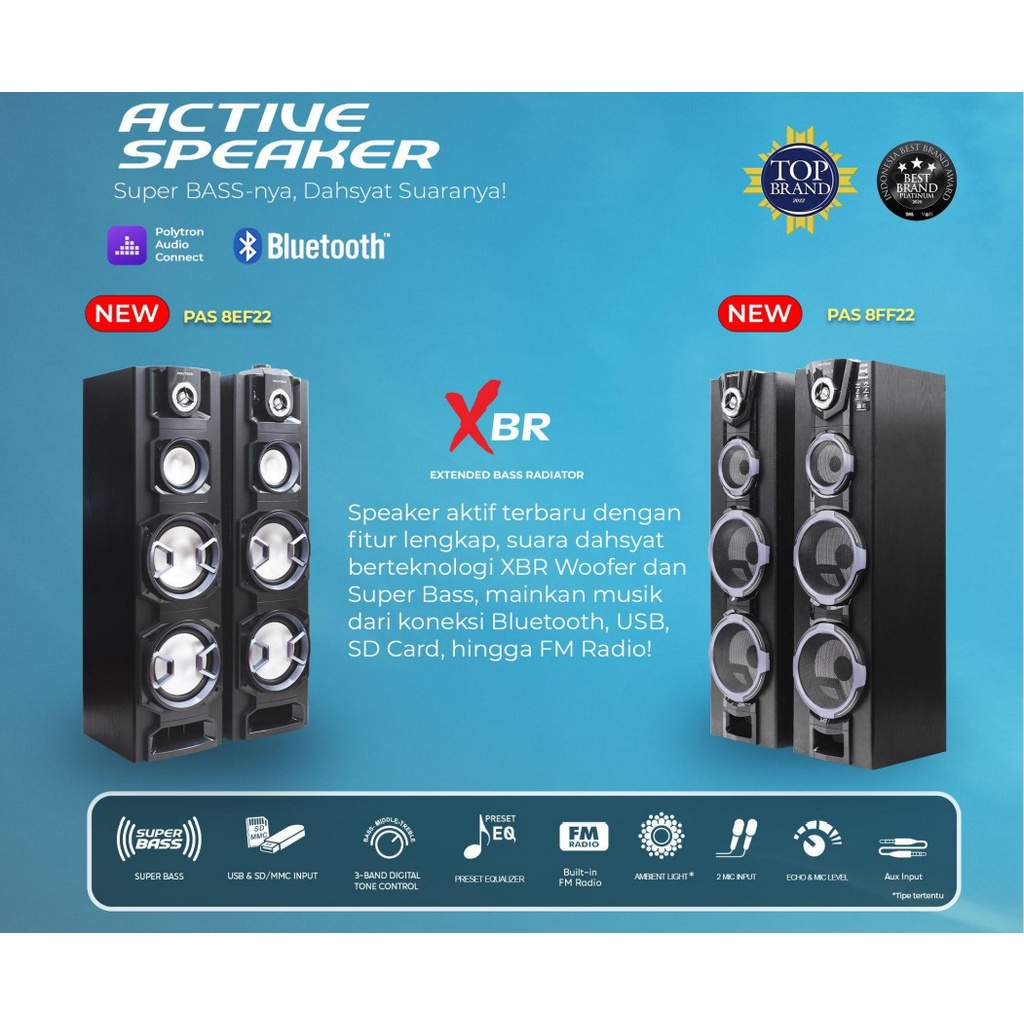 POLYTRON Speaker Aktif PAS 8FF22 / Active Speaker PAS8FF22 8 Inch Bluetooth Speaker Karaoke