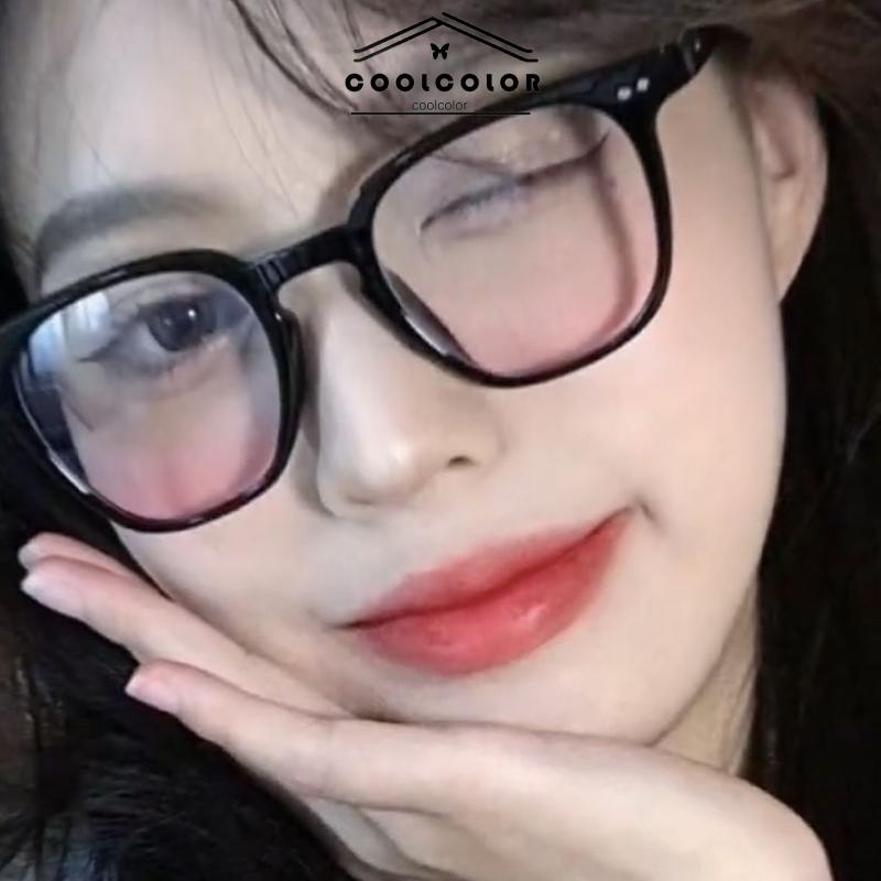 COD kacamata anti radiasi Gradient Pink Blush Glasses Wanita Trendi Wajah Bulat Kacamata Bingkai Hitam untuk Foto- cl